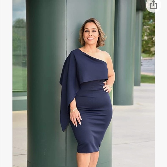 GOBLES Women's Summer Sexy One Shoulder Ruffle Bodycon Midi Cocktail... - Picture 3 of 3